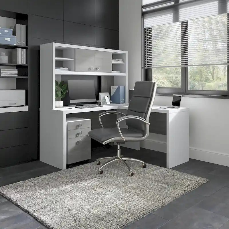 L-Shaped Desk with Hutch, Return & Mobile File Cabinet - 4 Piece Office Set