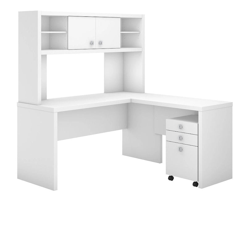 L-Shaped Desk with Hutch, Return & Mobile File Cabinet - 4 Piece Office Set