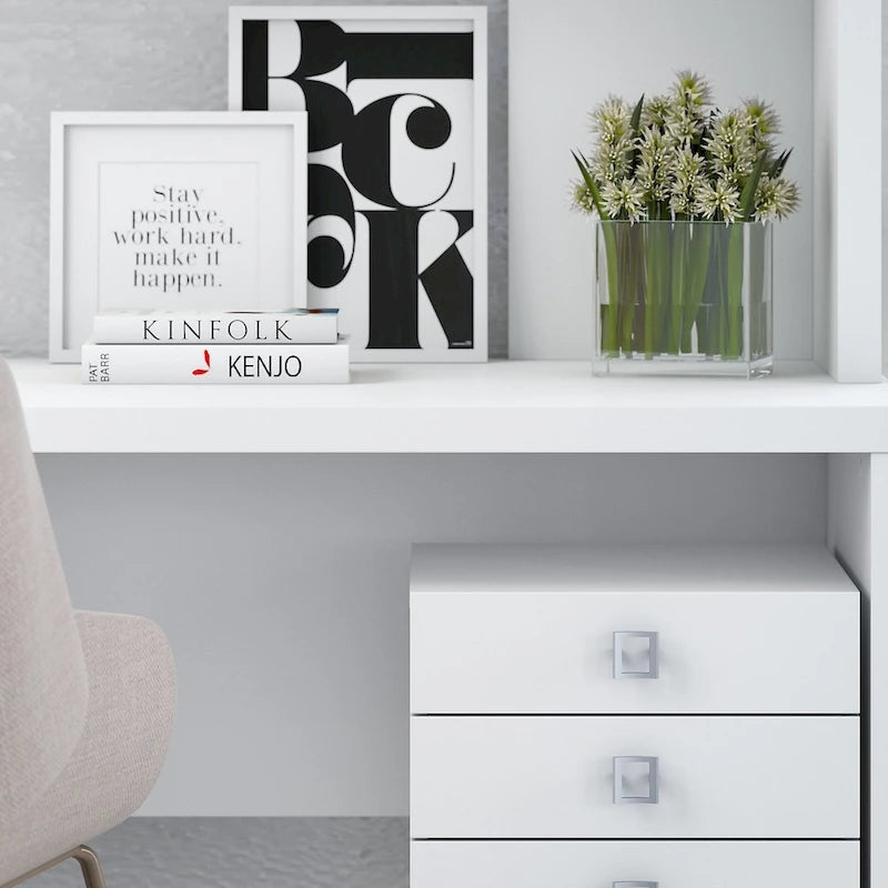L-Shaped Desk with Hutch, Return & Mobile File Cabinet - 4 Piece Office Set