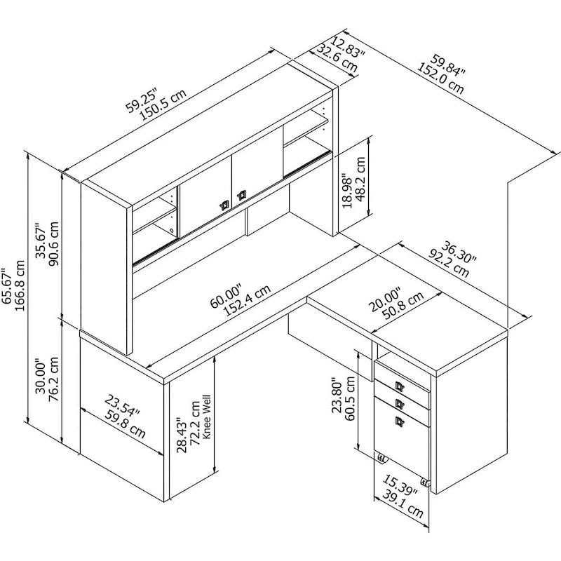 L-Shaped Desk with Hutch, Return & Mobile File Cabinet - 4 Piece Office Set