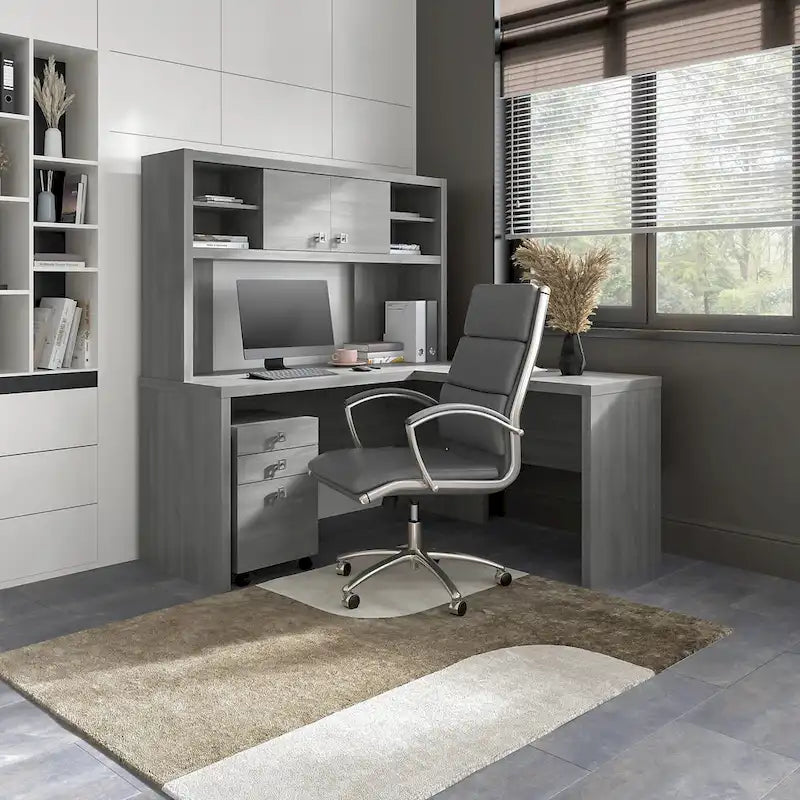 L-Shaped Desk with Hutch, Return & Mobile File Cabinet - 4 Piece Office Set