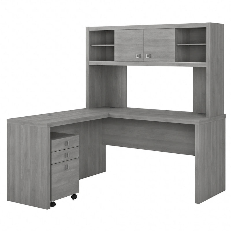 L-Shaped Desk with Hutch, Return & Mobile File Cabinet - 4 Piece Office Set