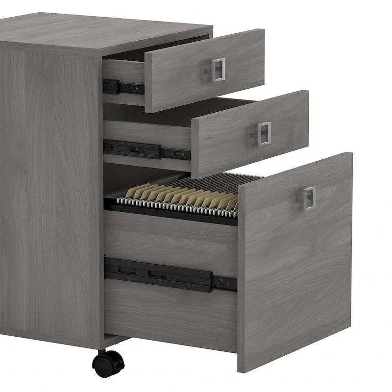 L-Shaped Desk with Hutch, Return & Mobile File Cabinet - 4 Piece Office Set