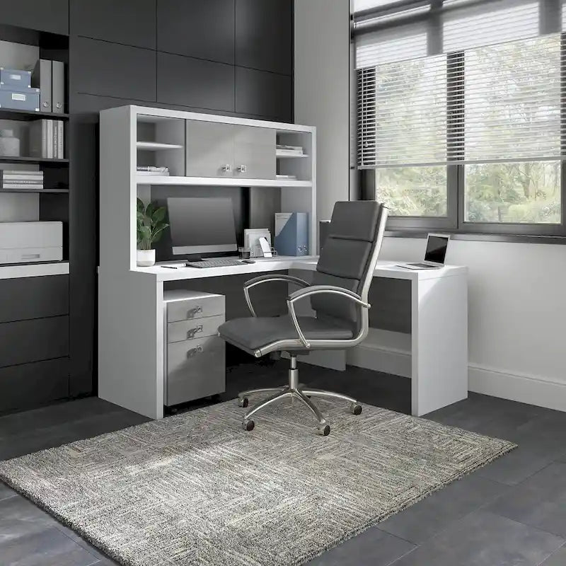 L-Shaped Desk with Hutch, Return & Mobile File Cabinet - 4 Piece Office Set