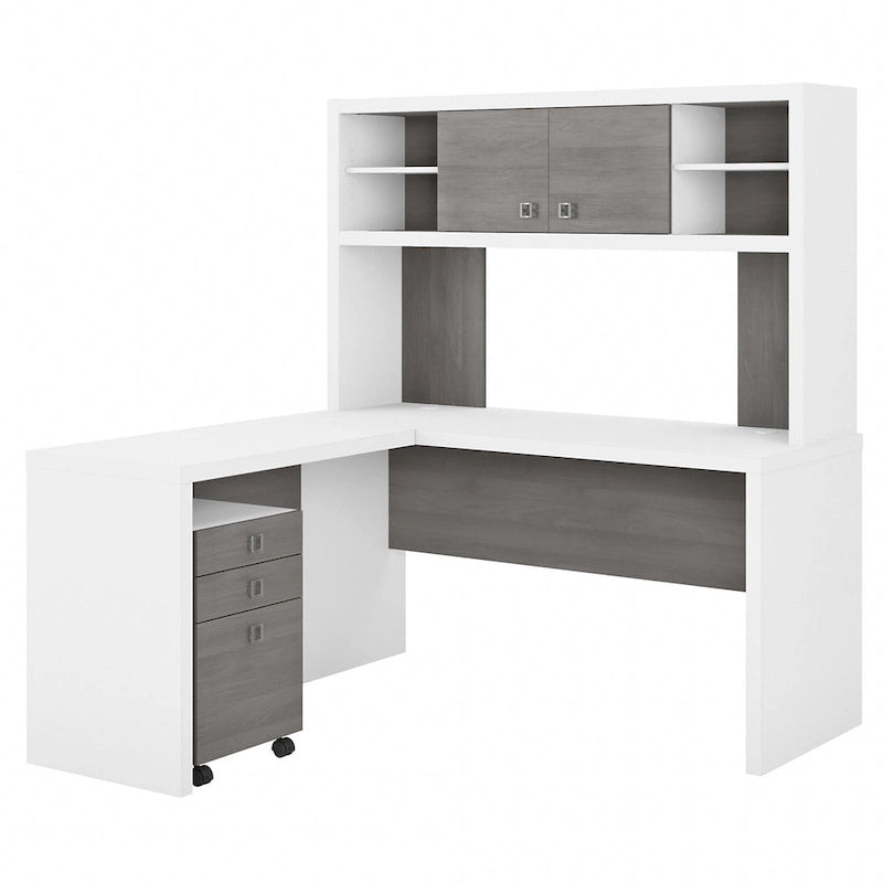 L-Shaped Desk with Hutch, Return & Mobile File Cabinet - 4 Piece Office Set