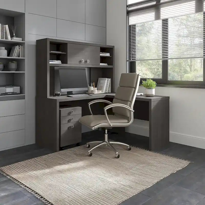 L-Shaped Desk with Hutch, Return & Mobile File Cabinet - 4 Piece Office Set