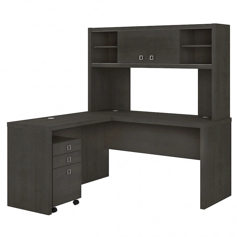 L-Shaped Desk with Hutch, Return & Mobile File Cabinet - 4 Piece Office Set