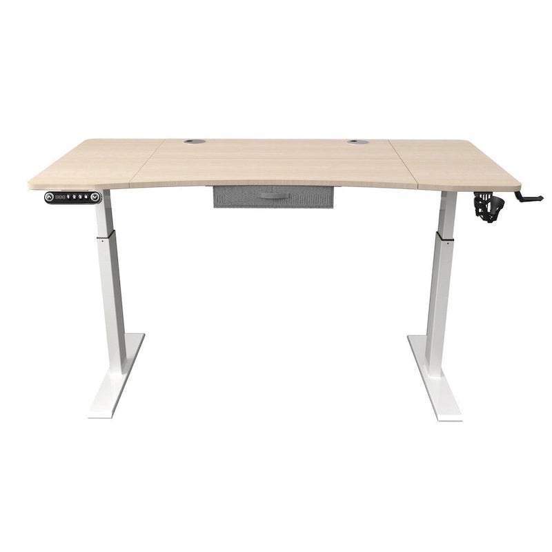 Adjustable Oak & White Wood and Metal Electric Standing Desk with Drawer