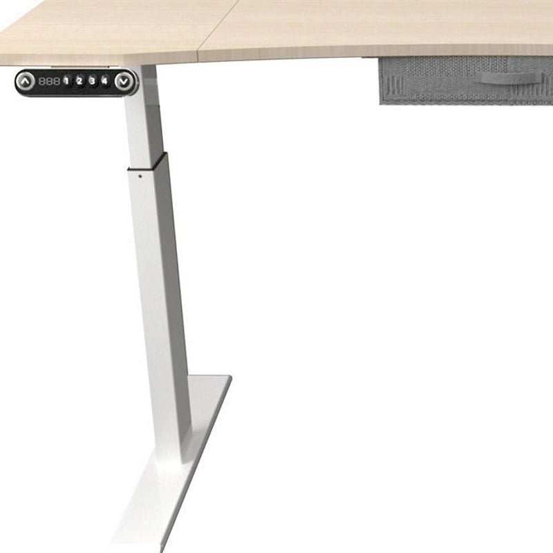 Adjustable Oak & White Wood and Metal Electric Standing Desk with Drawer