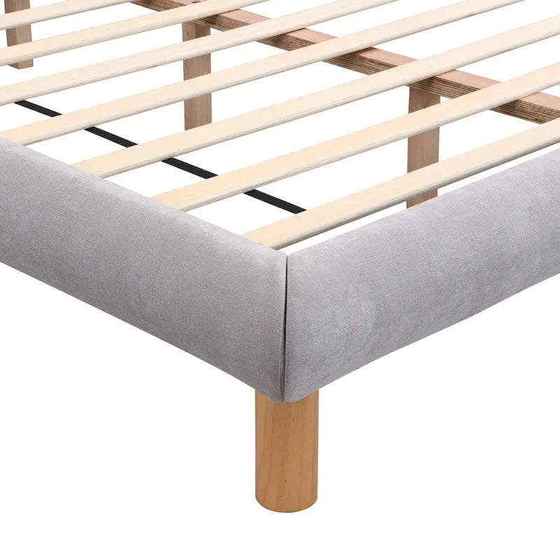 Queen Size Upholstered Platform Bed Modern Tufted Bed Frame with Cookie-Shaped Headboard for Guest Room and Bedroom