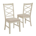Wood Finish Double Cross Back Sand Fabric Dining Chair Set of 2