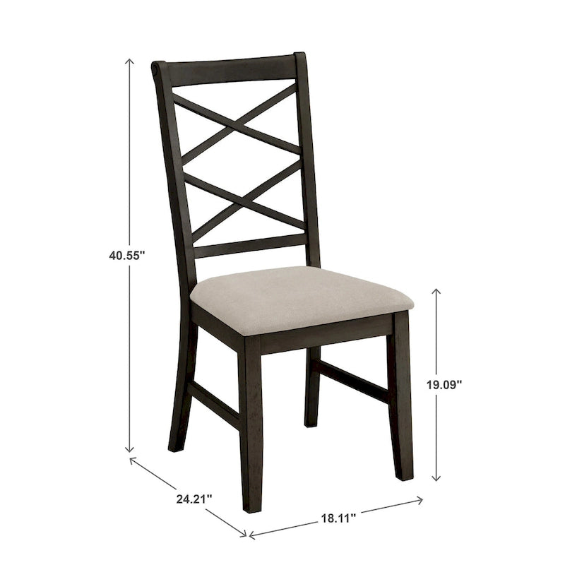 Wood Finish Double Cross Back Sand Fabric Dining Chair Set of 2