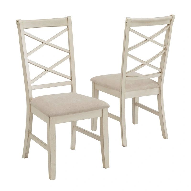 Wood Finish Double Cross Back Sand Fabric Dining Chair Set of 2