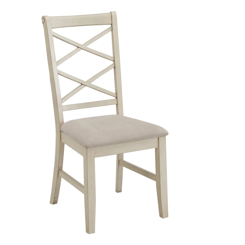 Wood Finish Double Cross Back Sand Fabric Dining Chair Set of 2
