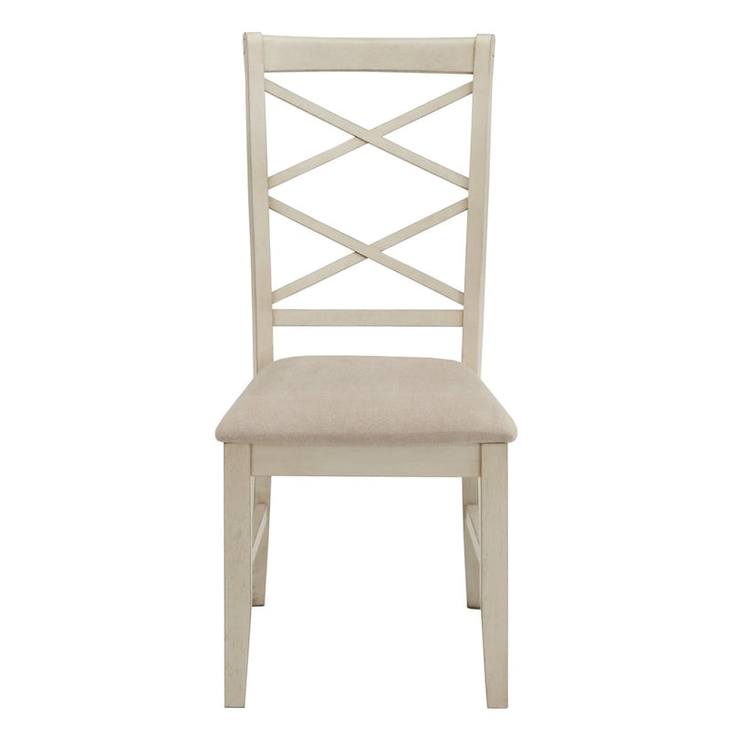 Wood Finish Double Cross Back Sand Fabric Dining Chair Set of 2