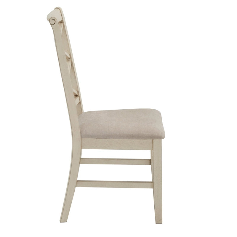 Wood Finish Double Cross Back Sand Fabric Dining Chair Set of 2