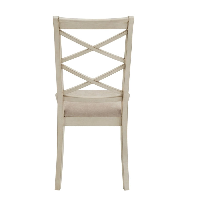 Wood Finish Double Cross Back Sand Fabric Dining Chair Set of 2