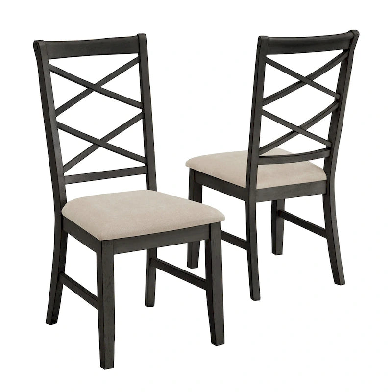 Wood Finish Double Cross Back Sand Fabric Dining Chair Set of 2