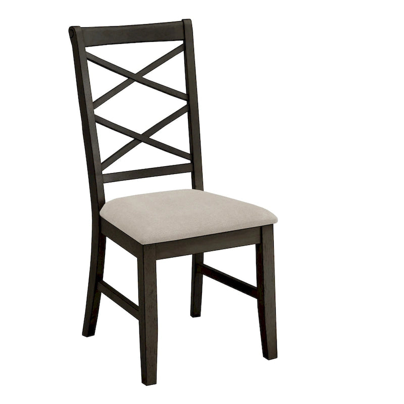 Wood Finish Double Cross Back Sand Fabric Dining Chair Set of 2