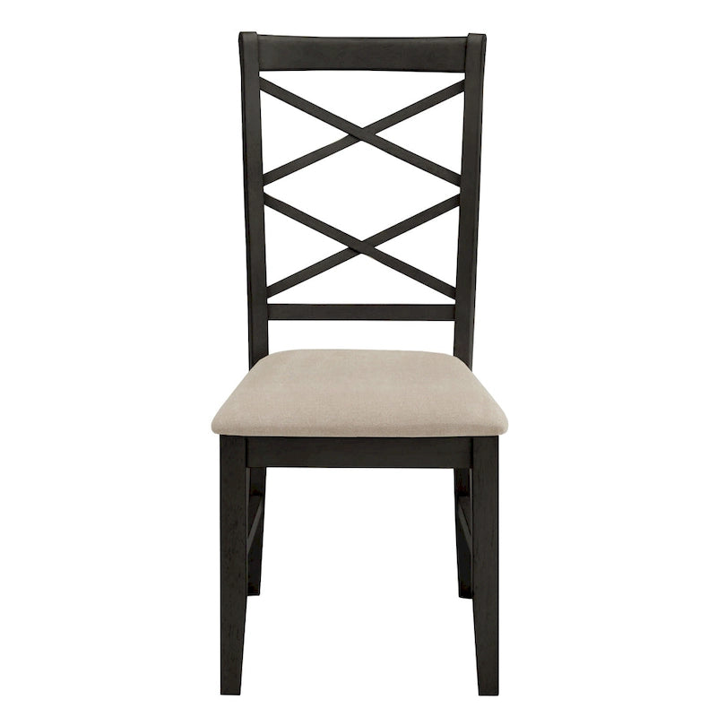 Wood Finish Double Cross Back Sand Fabric Dining Chair Set of 2