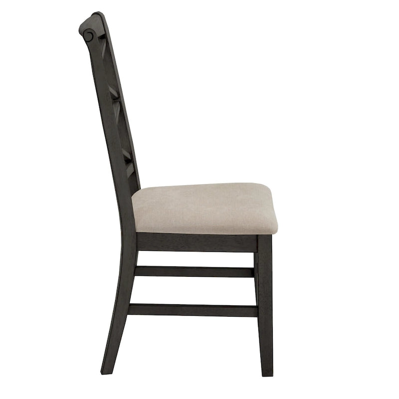 Wood Finish Double Cross Back Sand Fabric Dining Chair Set of 2