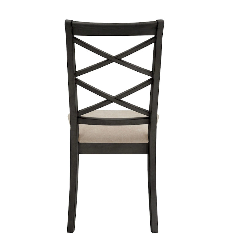 Wood Finish Double Cross Back Sand Fabric Dining Chair Set of 2