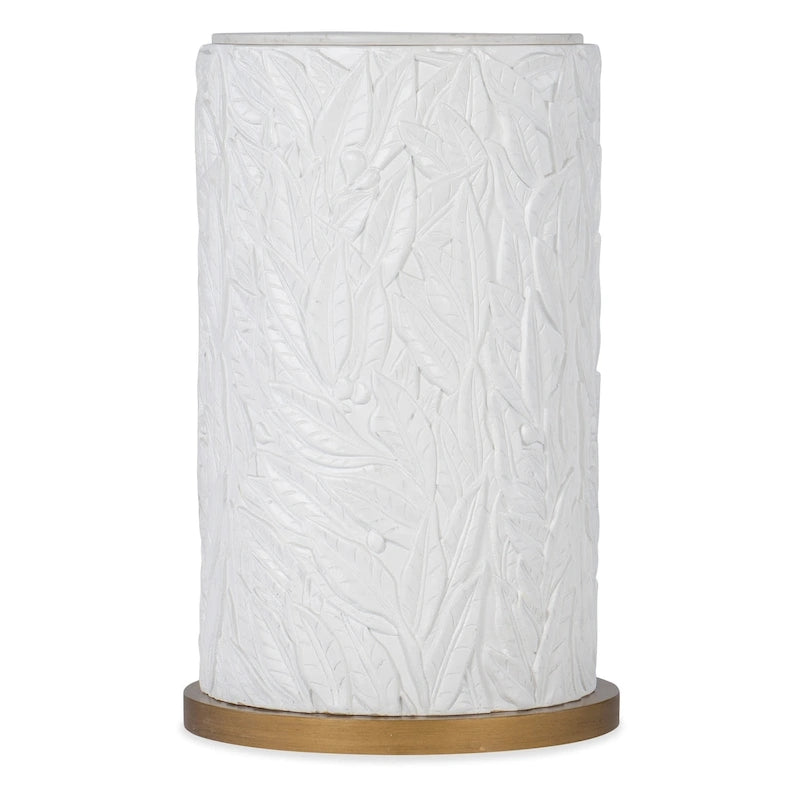 16" Round Quartz Top Accent Table with Leaf Motif & Gold Base