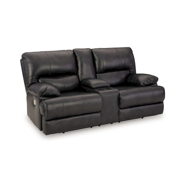 82" Power Recliner Loveseat - Black Leather with Cupholders & Adjustable Headrests