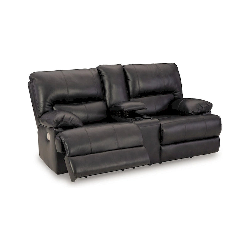 82" Power Recliner Loveseat - Black Leather with Cupholders & Adjustable Headrests
