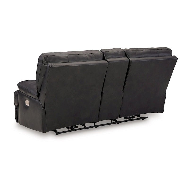 82" Power Recliner Loveseat - Black Leather with Cupholders & Adjustable Headrests