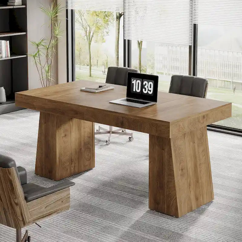 55 Inches Modern Executive Desk, Wood Computer Desk, Business Workstation Desk