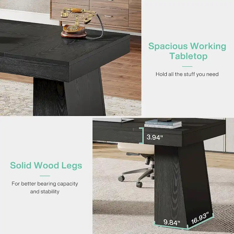 55 Inches Modern Executive Desk, Wood Computer Desk, Business Workstation Desk