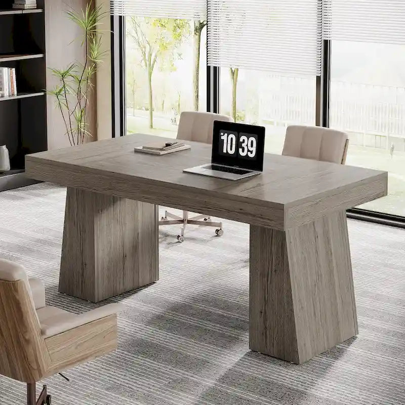 55 Inches Modern Executive Desk, Wood Computer Desk, Business Workstation Desk