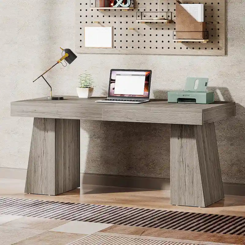 55 Inches Modern Executive Desk, Wood Computer Desk, Business Workstation Desk