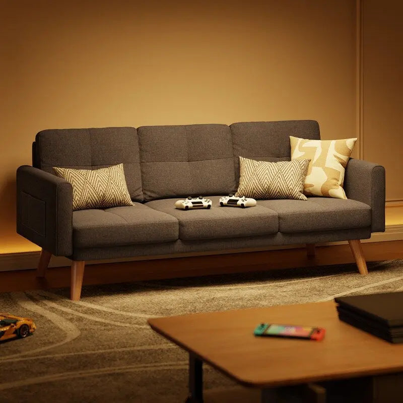 67 Sofa Couch with Soft Armrest Small Sofa Seat with 3 Comfy Pillows3-Seater Couch for Livingroom