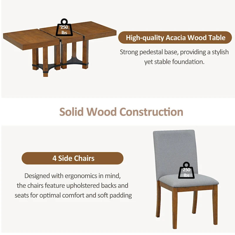 7-Piece Rustic Dining Set with Extendable Table & 6 Chairs
