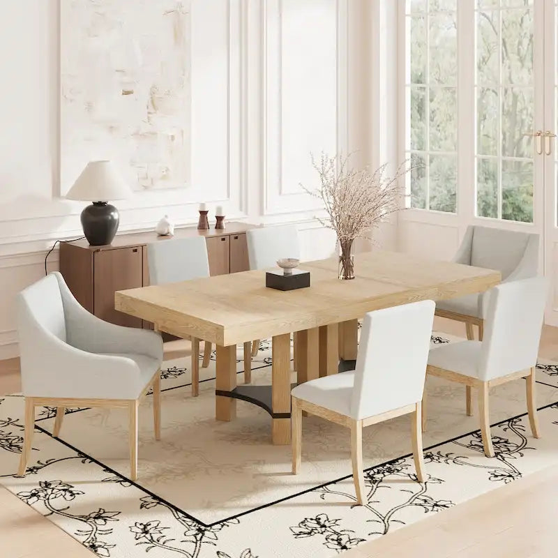 7-Piece Rustic Dining Set with Extendable Table & 6 Chairs