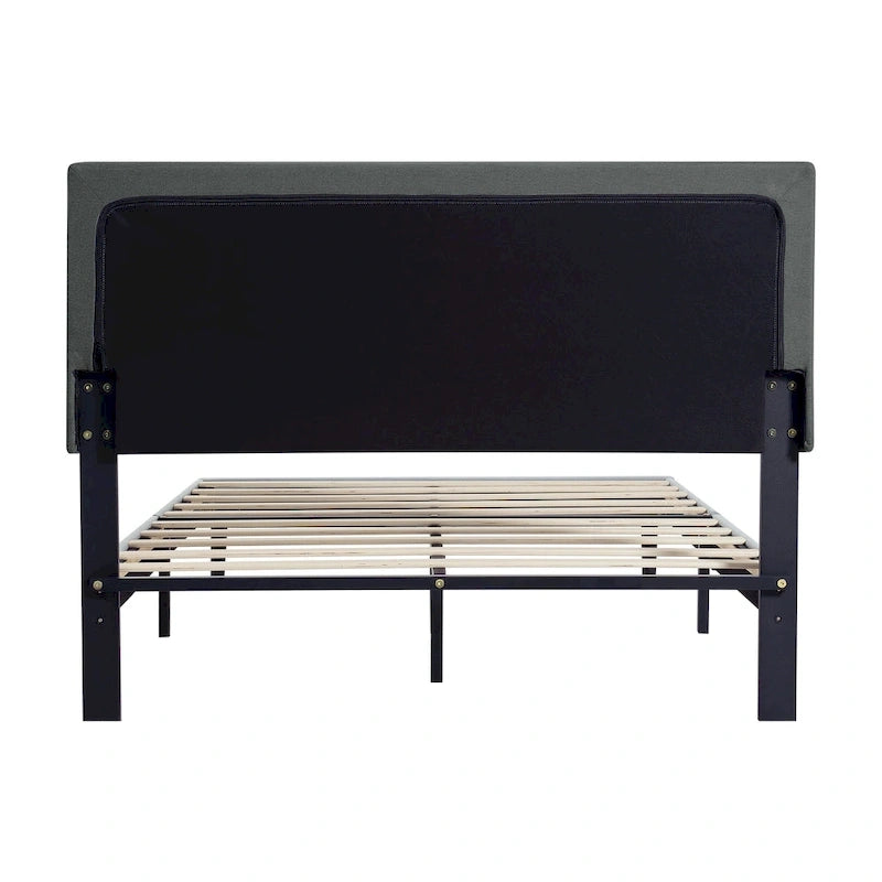 Dark Gray Twin Size Upholstered Bed Frame with Button Tufted Linen Headboard