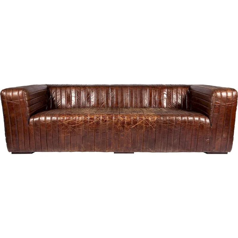 Modern Channel-Stitched Top-Grain Leather Sofa - 3 Seater