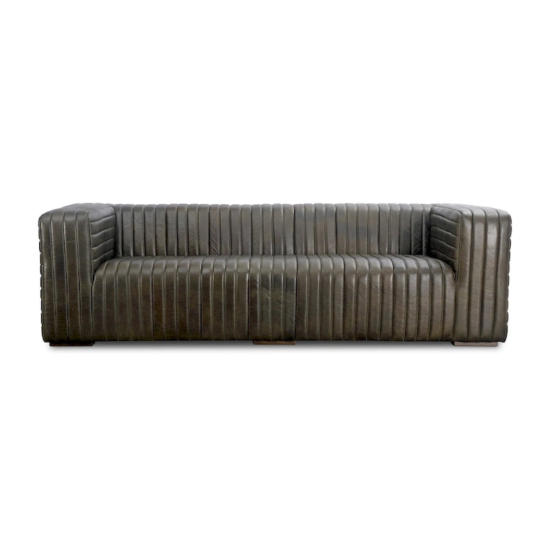 Modern Channel-Stitched Top-Grain Leather Sofa - 3 Seater