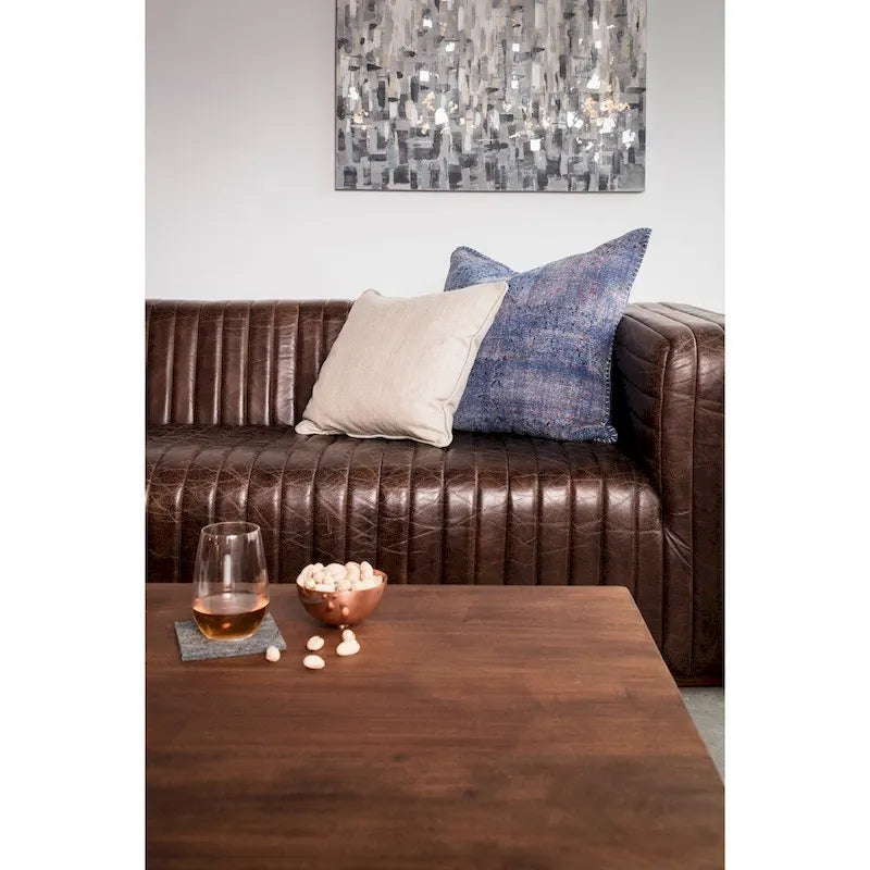 Modern Channel-Stitched Top-Grain Leather Sofa - 3 Seater