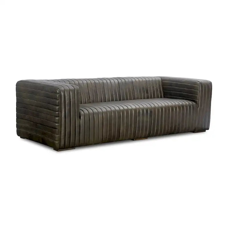 Modern Channel-Stitched Top-Grain Leather Sofa - 3 Seater
