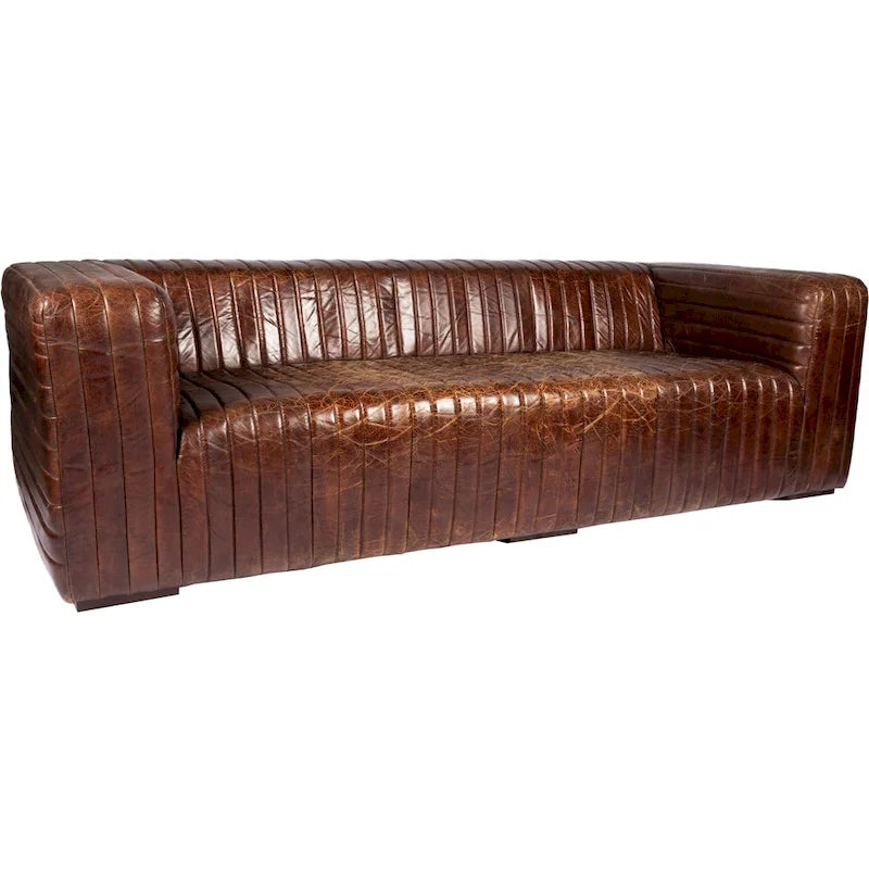Modern Channel-Stitched Top-Grain Leather Sofa - 3 Seater
