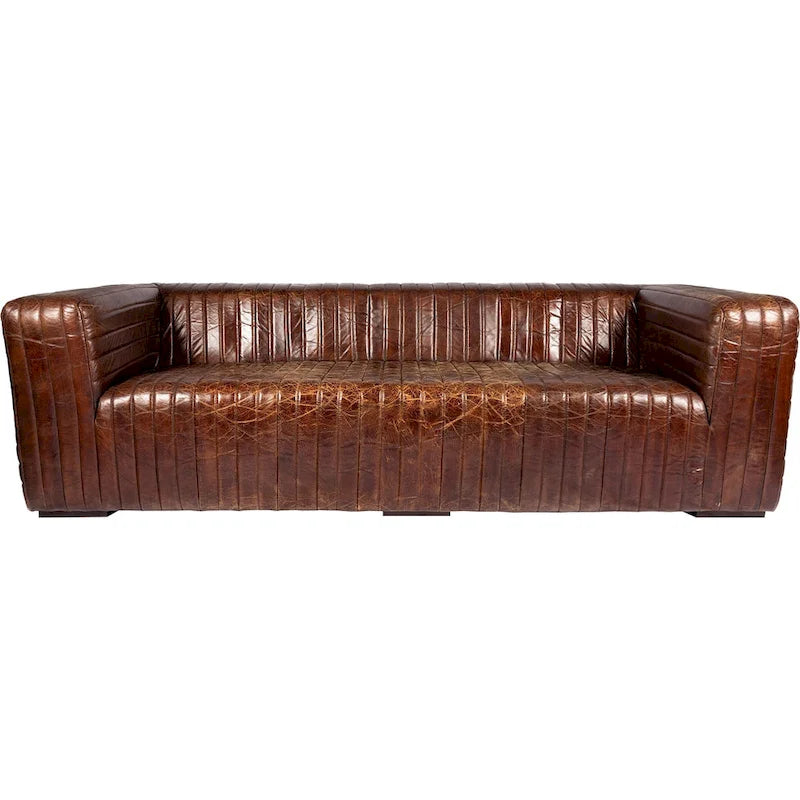 Modern Channel-Stitched Top-Grain Leather Sofa - 3 Seater