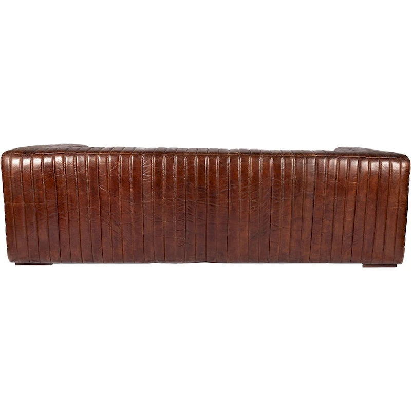 Modern Channel-Stitched Top-Grain Leather Sofa - 3 Seater