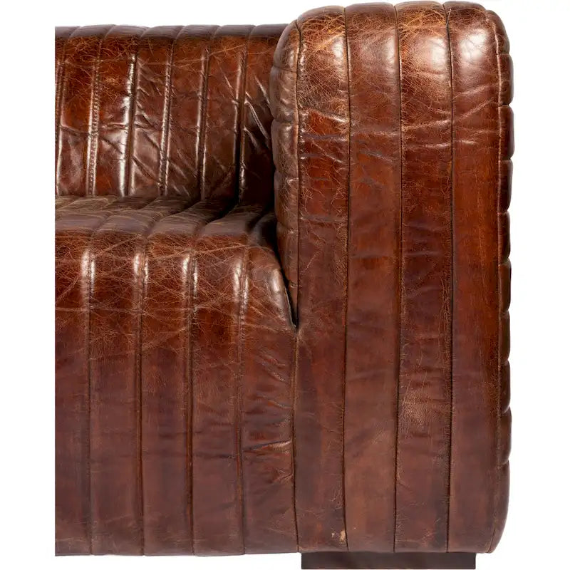 Modern Channel-Stitched Top-Grain Leather Sofa - 3 Seater