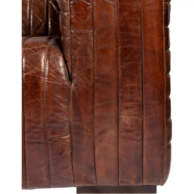 Modern Channel-Stitched Top-Grain Leather Sofa - 3 Seater