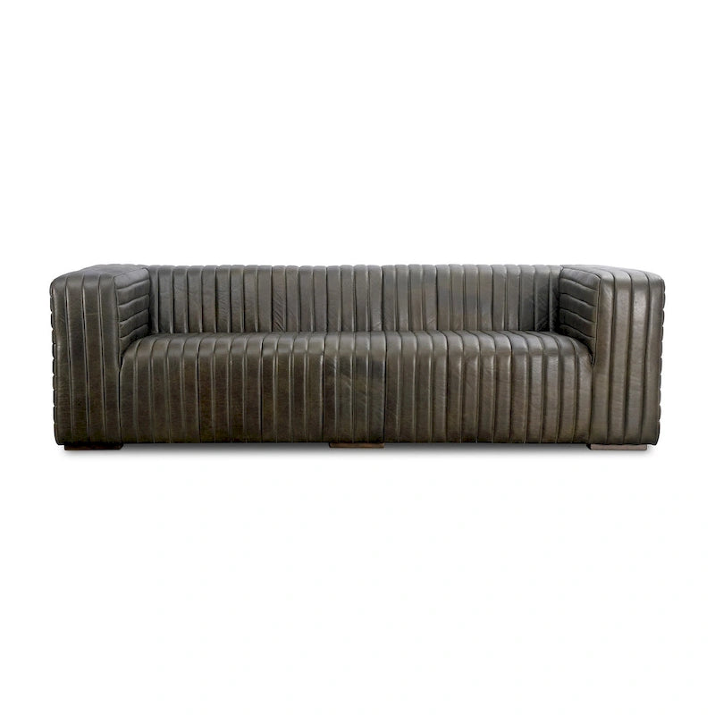 Modern Channel-Stitched Top-Grain Leather Sofa - 3 Seater