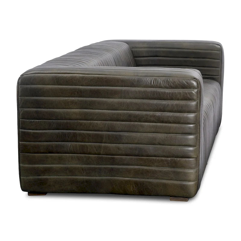 Modern Channel-Stitched Top-Grain Leather Sofa - 3 Seater
