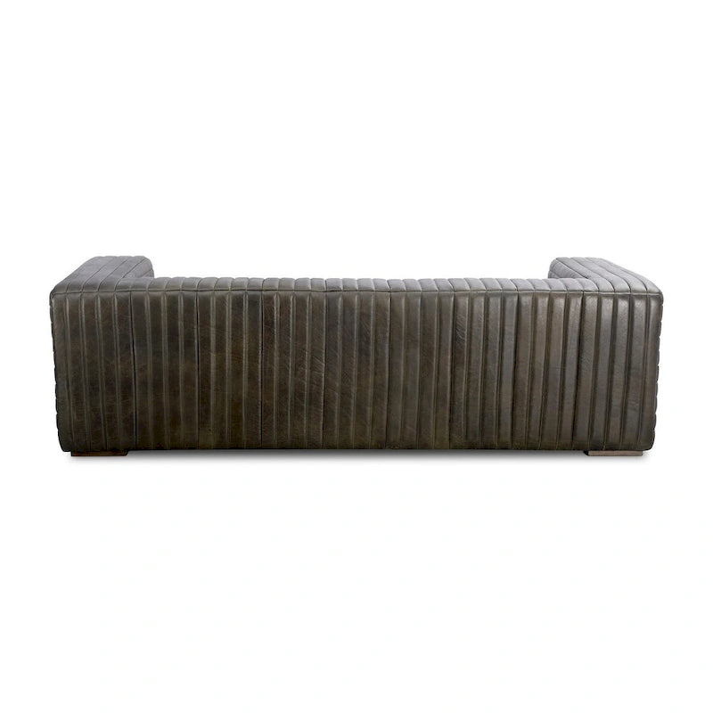 Modern Channel-Stitched Top-Grain Leather Sofa - 3 Seater